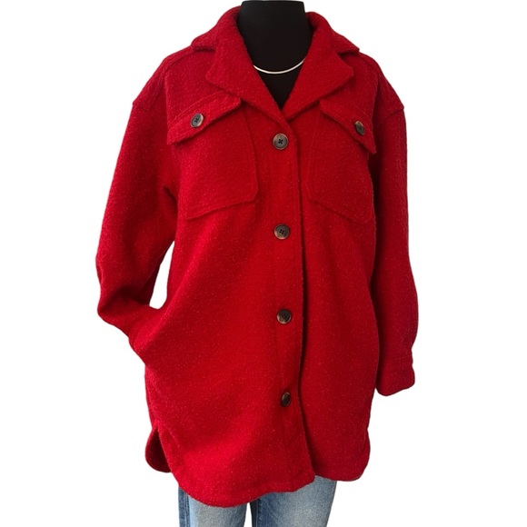 Old Navy bouclé wool blend shacket Robbie Red small - Picture 5 of 15